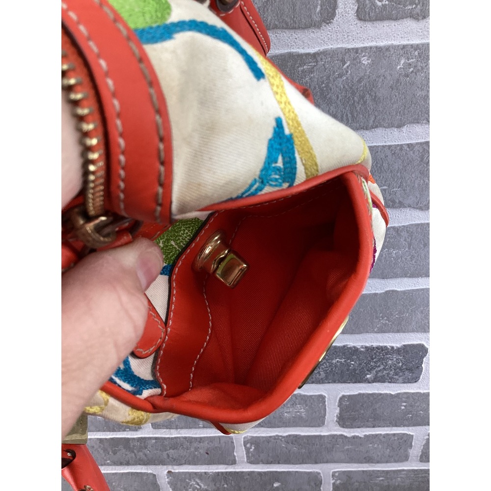 Coach Scribble Multi Color Canvas Satchel Bag Orange Leather Trim 2005 1857 - Picture 12 of 13